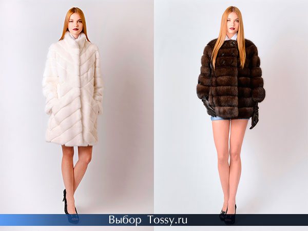 Белая шуба и коричневая короткая без воротника